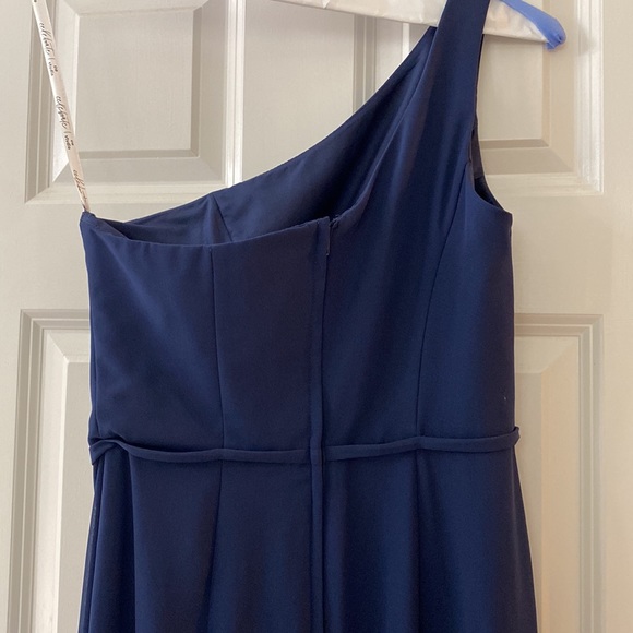 David’s Bridal Bridesmaids Dress || OneShoulder Chiffon Cascade Ruffle in Marine - Picture 6 of 6